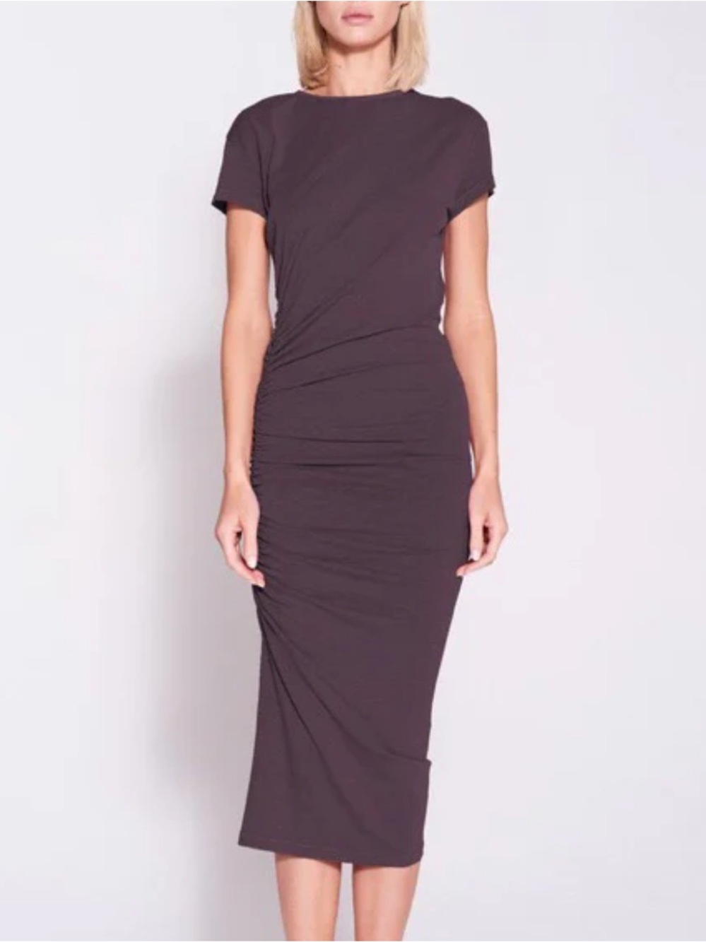 Sundry dark gray asymmetrical side ruched t-shirt dress, size 2
